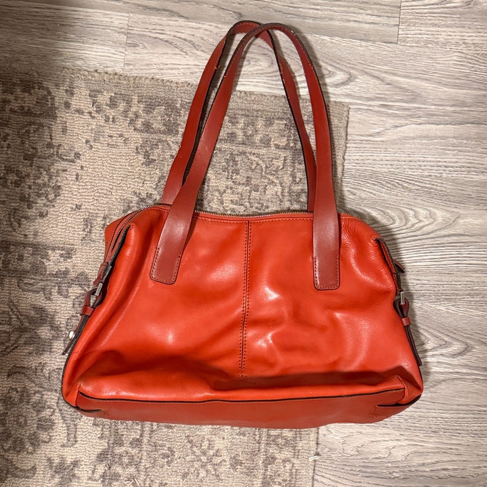 Francesco Biasia Orange-Red Leather Shoulder Bag